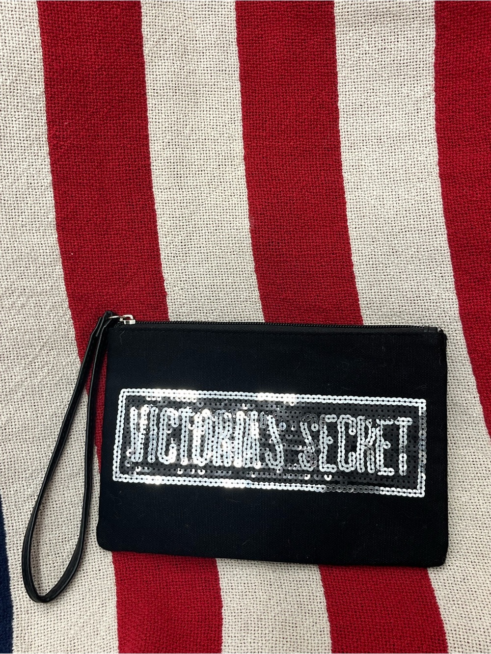 Victoria's Secret Black Wristlet with Silver Sequin Logo